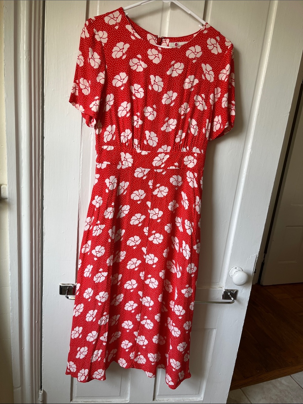 Boden Orange Floral Midi Dress with White Roses
